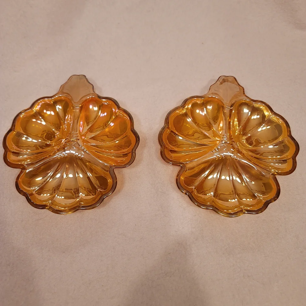 0823. Set of 2 ~ Vintage ~ Jeanette ~ Iridescent Marigold Carnival Glass ~ NICE!